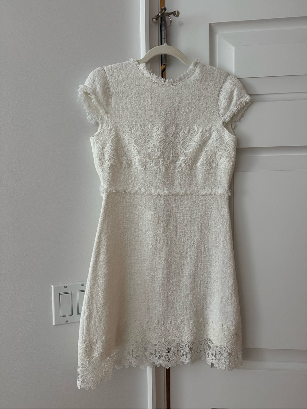 Zara Cream Lace-Trim Short Sleeve Mini Dress